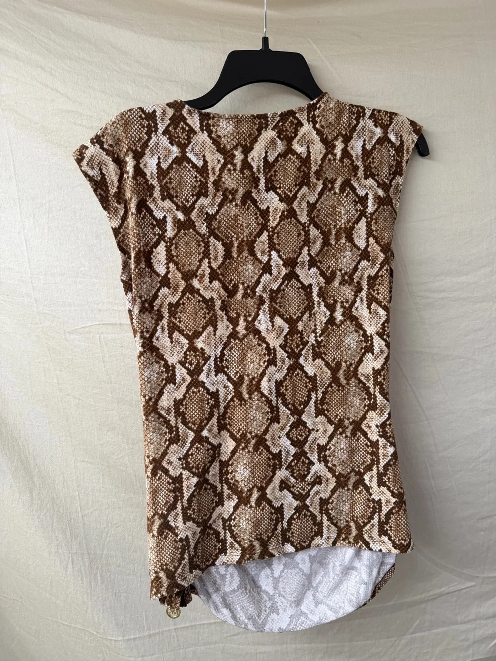 MICHAEL Michael Kors Brown & Cream Snake-Print Faux-Wrap Tunic Top - Picture 3 of 3